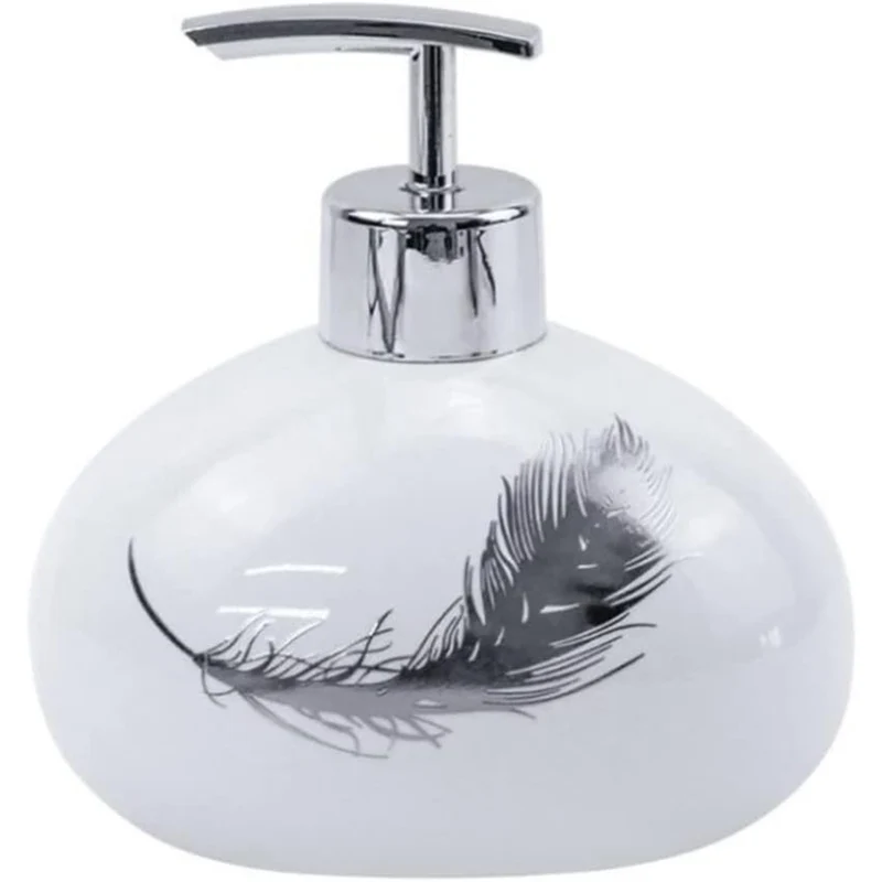Accessori bagno dispenser portasapone bicchiere scopino piuma argento