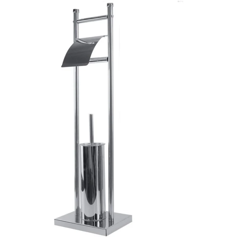 Piantana porta rotolo e scopino da terra per wc base quadrata