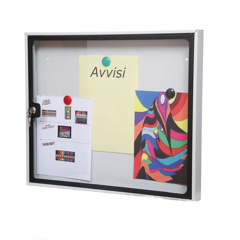 Bacheca Annunci Acciaio Portavvisi Annunci 58x48hx6 Clip Magnetiche Silver/Black