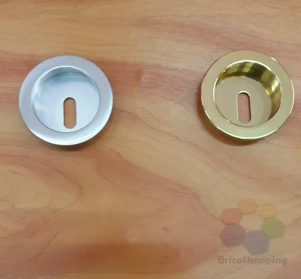 Placca Maniglia Incasso Per Porta Scorrevole Tonda 48 Mm Con Foro Chiave Oro Cro