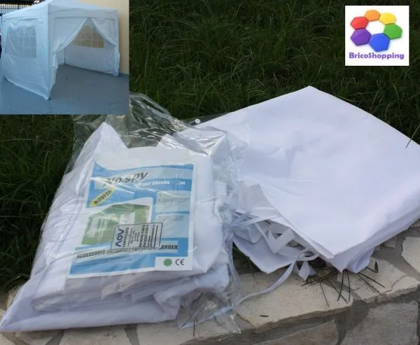 Set 4 Teli Laterali Bianchi Finestrati X Gazebo Pieghevole Alluminio O Fisso 2x3