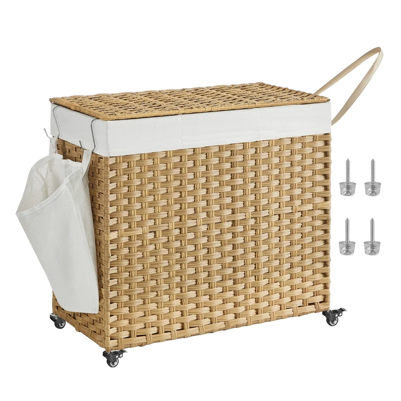 Carrello Portabiancheria a 3 Scomparti in Rattan