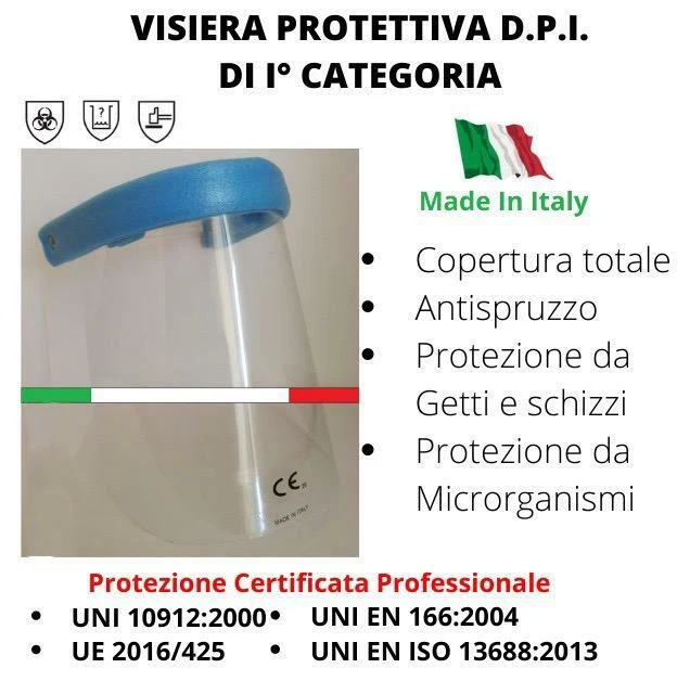 VISIERA PROTETTIVA TRASPARENTE PER VISO SICUREZZA DPI NORMA CE PARASCHIZZI 29 GR