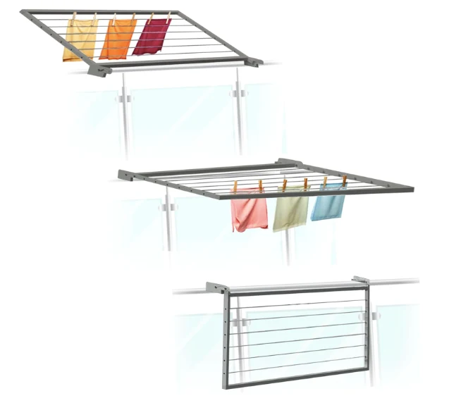 Stendibiancheria da balcone ribaltabile, stendibiancheria da esterno, stendino da parete, stendibiancheria a scomparsa D. 200x70x3 cm Grigio