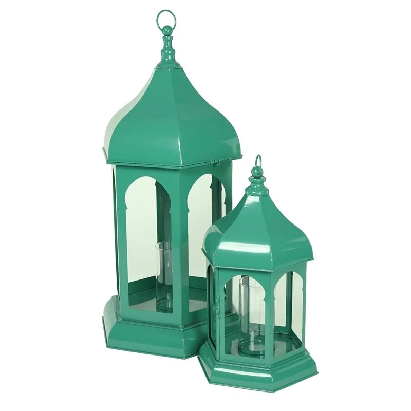 Lanterna Verde in Metallo con Inserto Portacandela – Set Decorativo