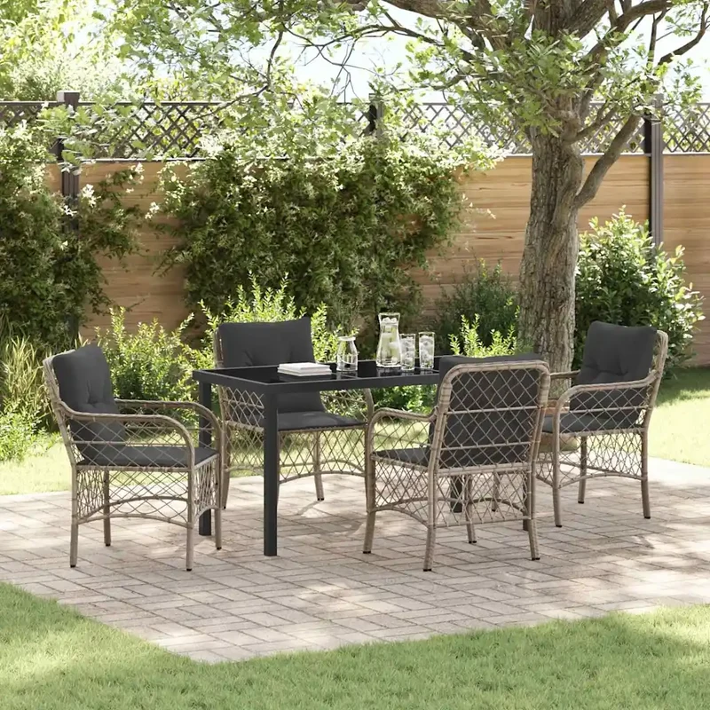 Set da Pranzo per Giardino 5 pz Grigio chiaro polyrattan 3380241