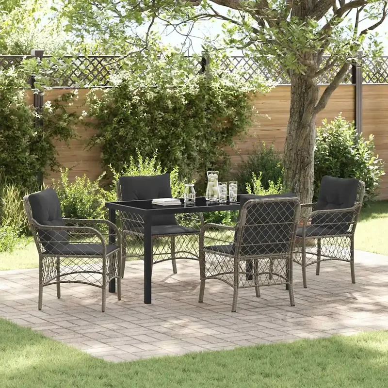 Set da Pranzo per Giardino 5 pz Grigio polyrattan 3380220