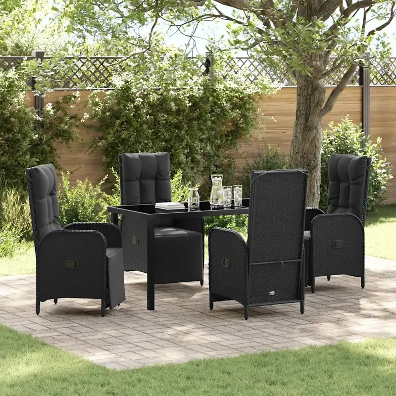 Set da Pranzo per Giardino 5 pz Nero polyrattan 3380122