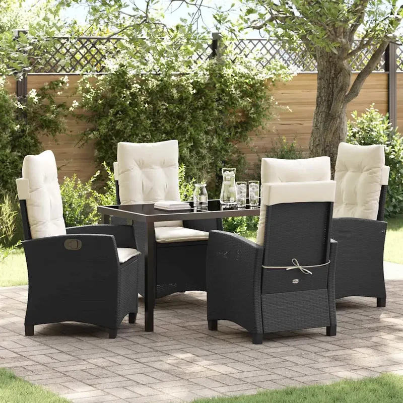 Set da Pranzo per Giardino 5 pz Nero polyrattan 3380367