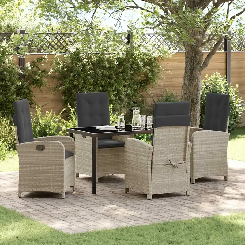 Set da Pranzo per Giardino 5 pz Grigio chiaro polyrattan 3380297