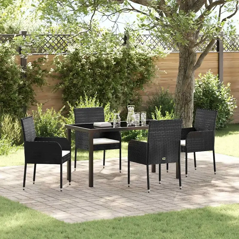 Set da Pranzo per Giardino 5 pz Nero polyrattan 3380101