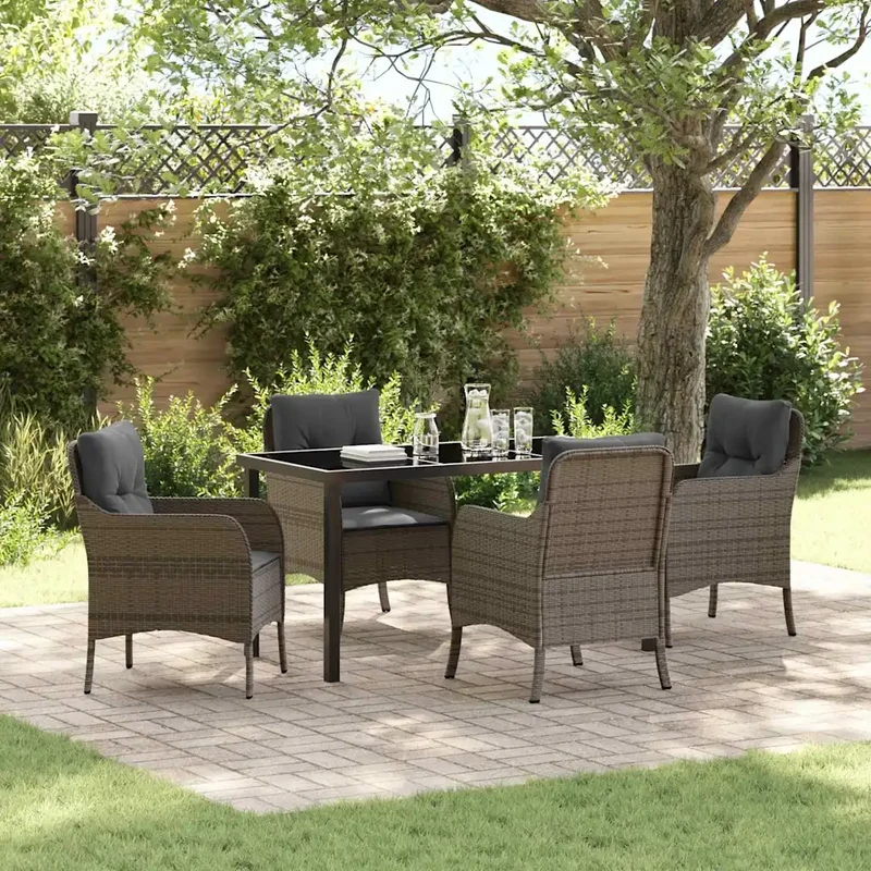 Set da Pranzo per Giardino 5 pz Grigio polyrattan 3380164