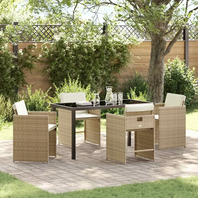 Set da Pranzo per Giardino 5 pz Beige polyrattan 3379989
