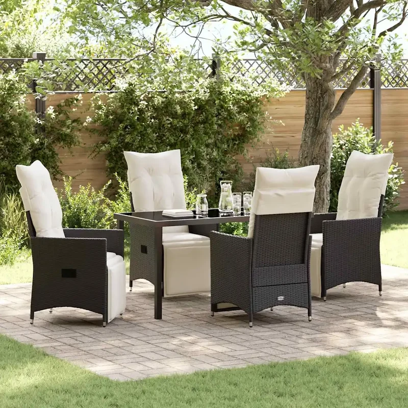 Set da Pranzo per Giardino 5 pz Nero polyrattan 3379564