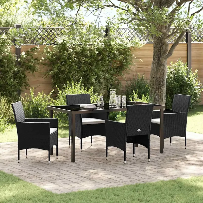 Set da Pranzo per Giardino 5 pz Nero polyrattan 3379725