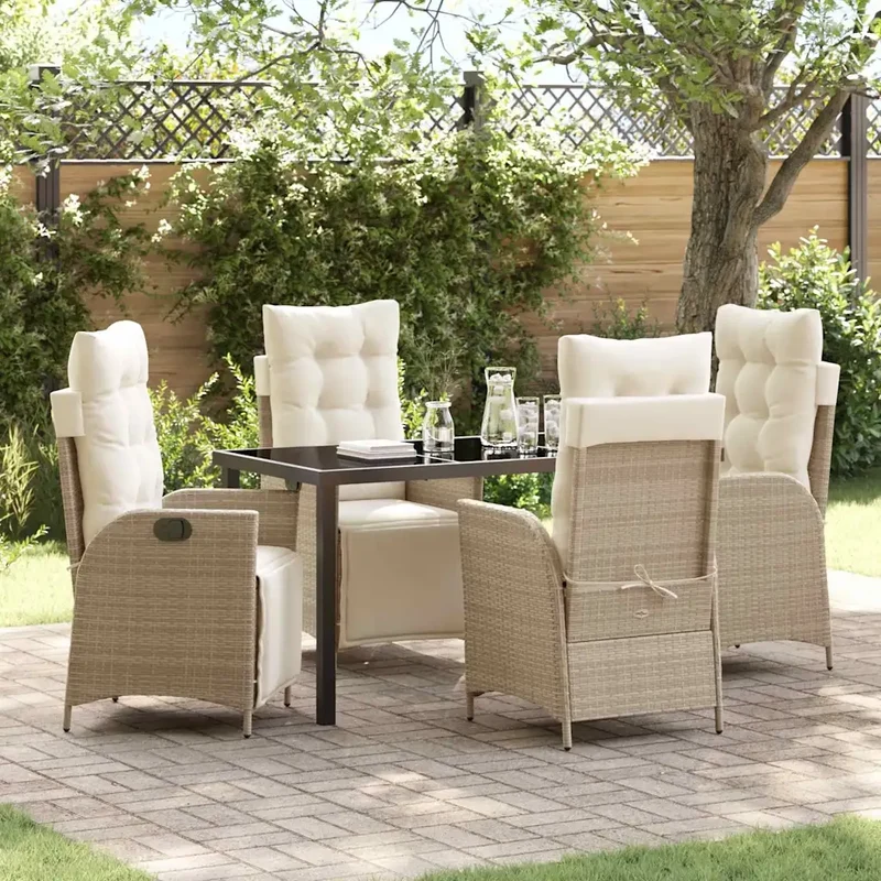 Set da Pranzo per Giardino 5 pz Beige polyrattan 3380556