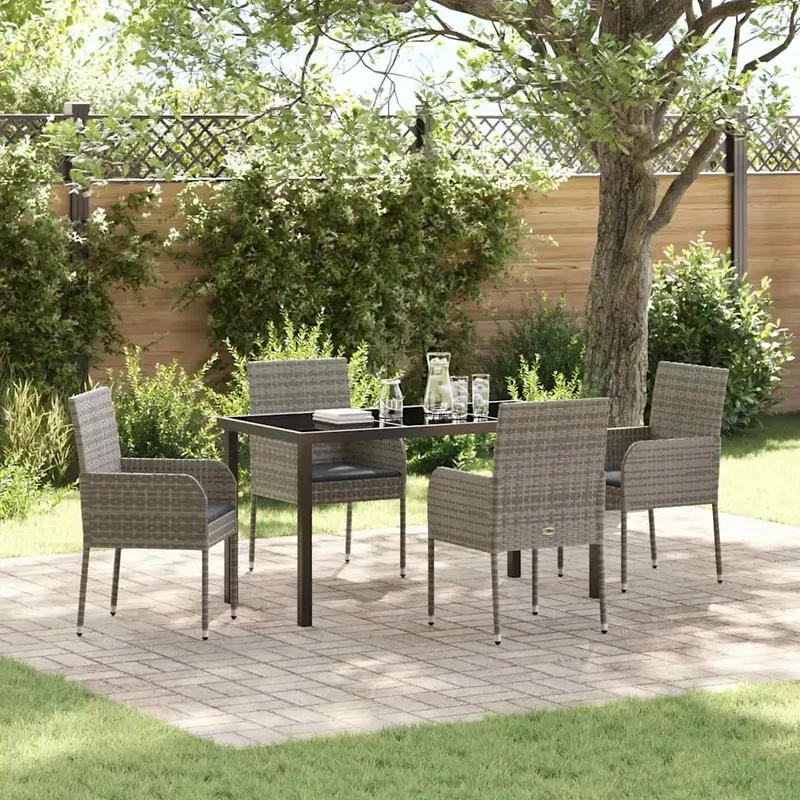 Set da Pranzo per Giardino 5 pz Grigio polyrattan 3380108
