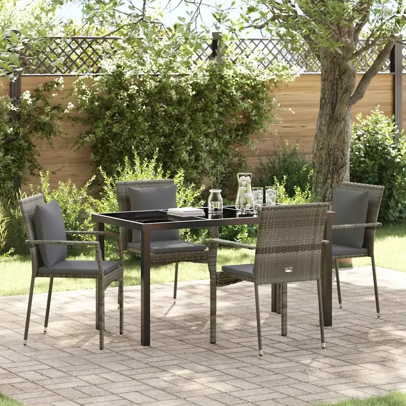 Set da Pranzo per Giardino 5 pz Grigio polyrattan 3380087