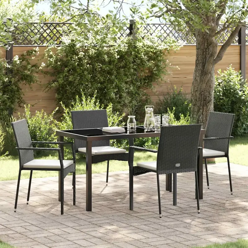 Set da Pranzo per Giardino 5 pz Nero polyrattan 3380080