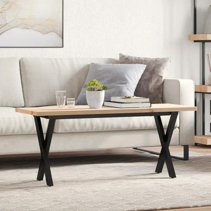 Tavolino Salotto Telaio a X 110x40x45,5 cm Legno Pino e Acciaio 3282755
