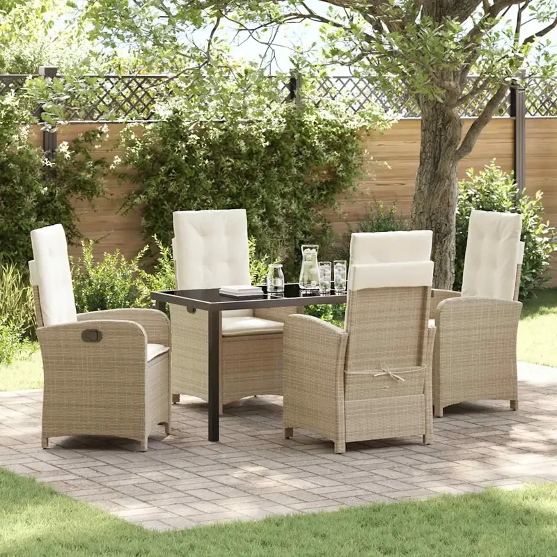 Set da Pranzo per Giardino 5 pz Beige polyrattan 3380283