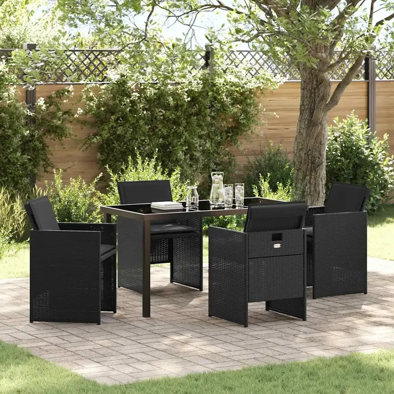 Set da Pranzo per Giardino 5 pz Nero polyrattan 3379945