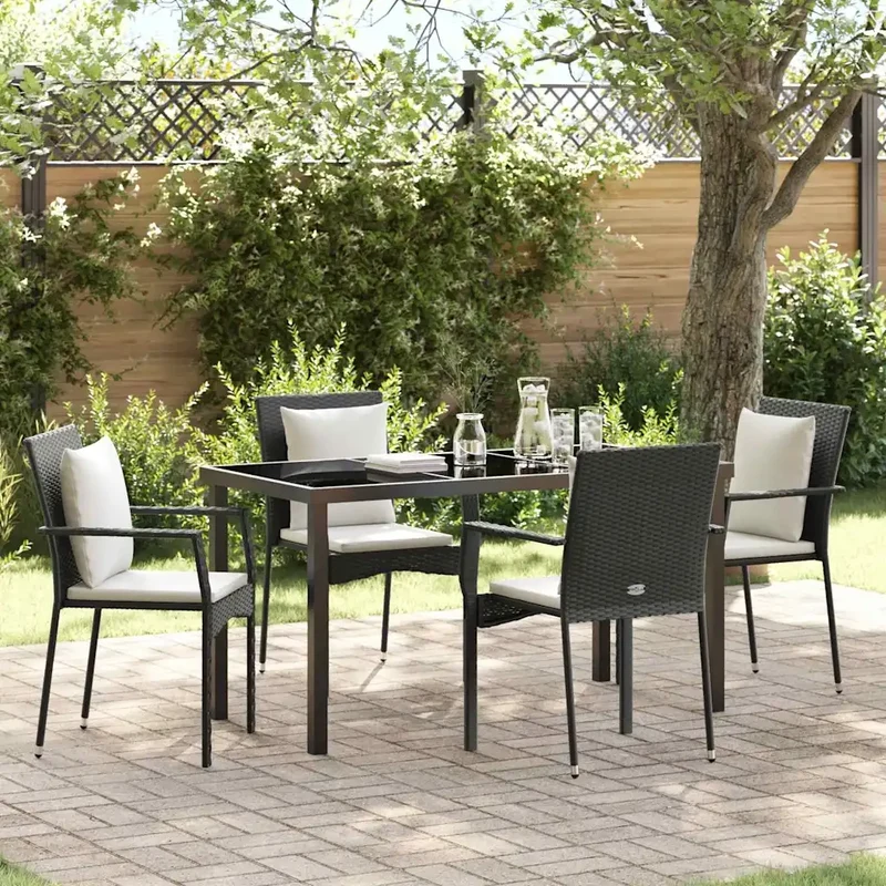 Set da Pranzo per Giardino 5 pz Nero polyrattan 3380073