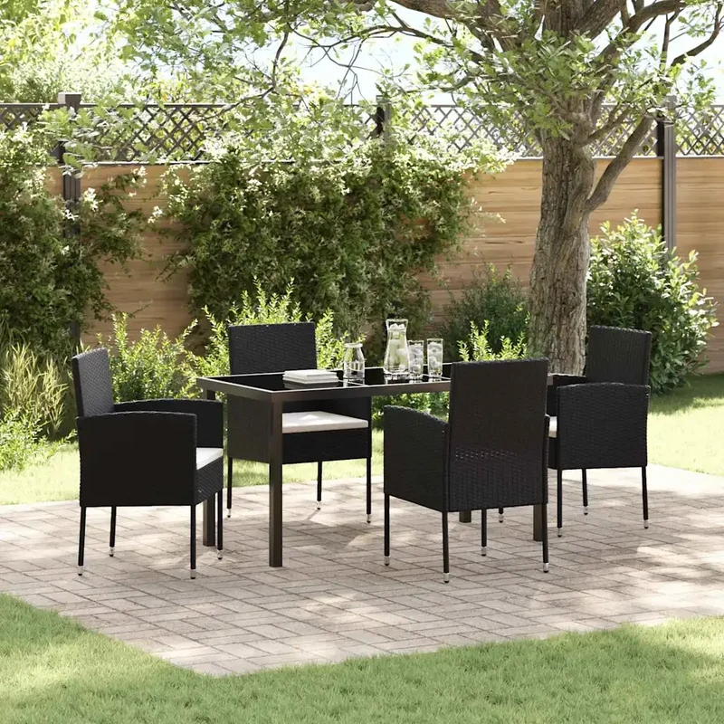 Set da Pranzo per Giardino 5 pz Nero polyrattan 3379921