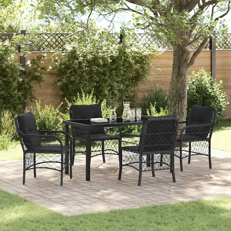 Set da Pranzo per Giardino 5 pz Nero polyrattan 3380206