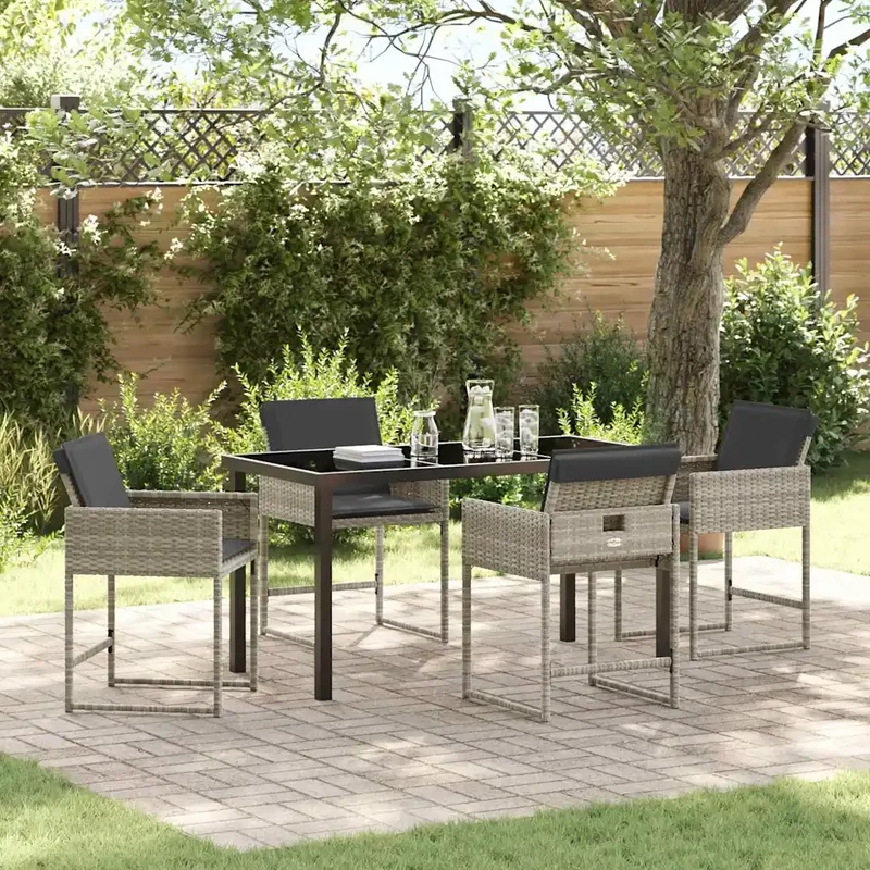 Set da Pranzo per Giardino 5 pz Grigio chiaro polyrattan 3380025