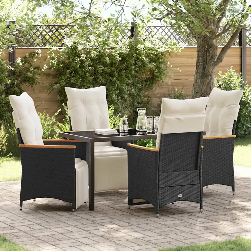 Set da Pranzo per Giardino 5 pz Nero polyrattan 3379613