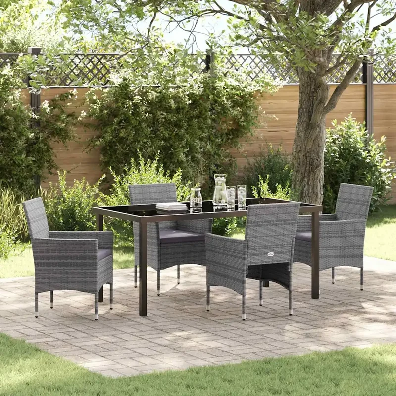 Set da Pranzo per Giardino 5 pz Grigio polyrattan 3379732