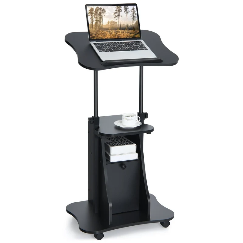 Costway - Tavolo porta PC, Scrivania per PC Regolabile in Altezza, Tavolo del Computer Spostabile, Standing Desk Mobile per Laptop, Nera