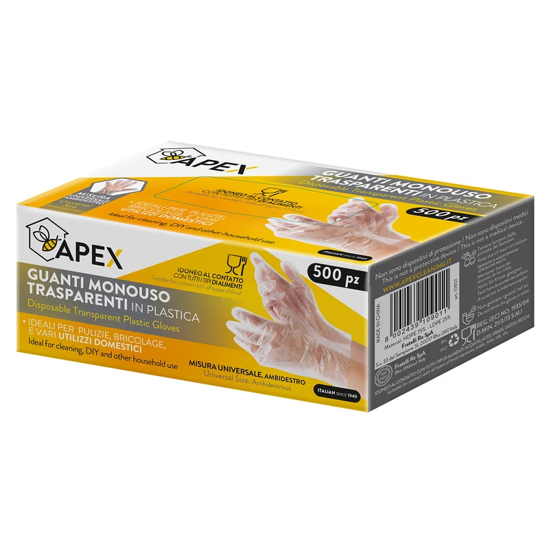 500 Guanti trasparenti Monouso in plastica Misura universale Apex