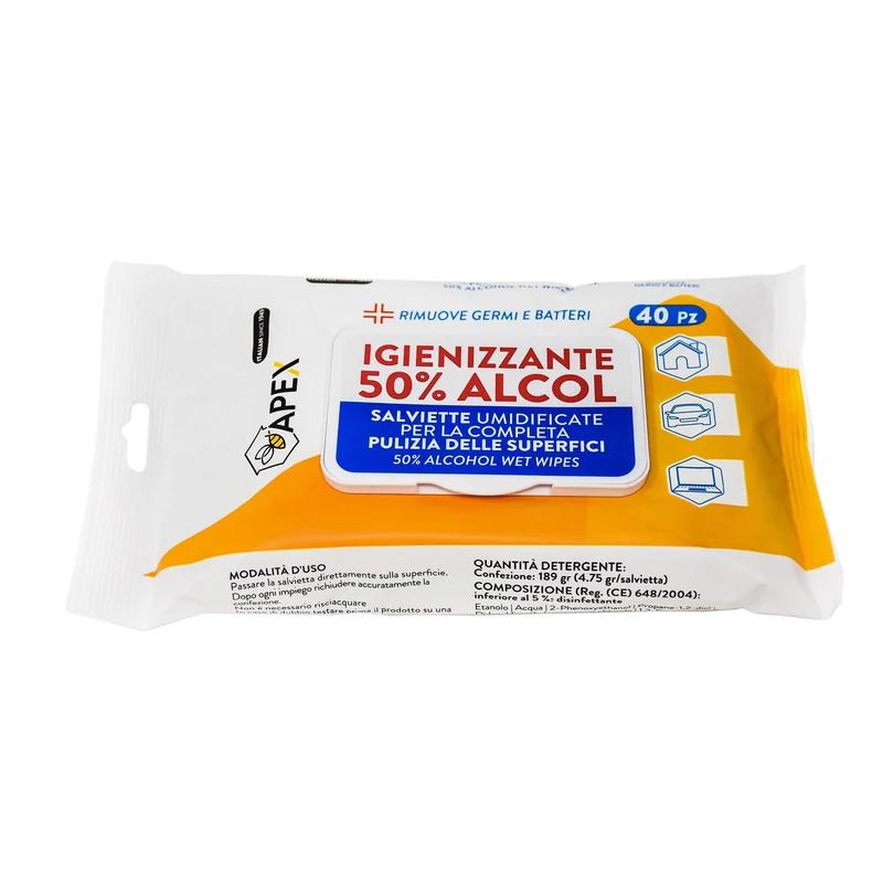 Apex 40 Salviette Casa Igienizzanti e Sanificanti 50% Alcol