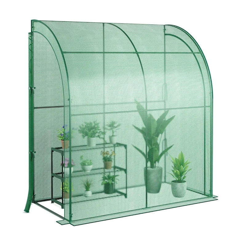 Costway - Serra a scomparsa con portafiori copertura in PE resistente alle intemperie, Serra a muro portatile, 198,5 x 98 x 215 cm