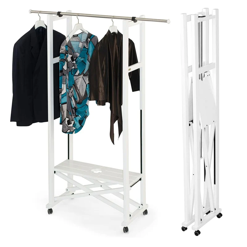 ARIT ELIOS - Rella Appendiabiti in Legno, Faggio, con Ruote, Armadio, Made in Italy, Stand Appendiabiti Pieghevole, Rella Estensibile, Colore Bianco