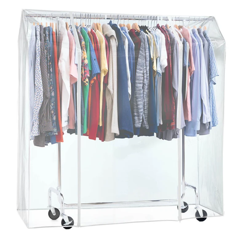 Tatkraft Didrik & Schild - Robusto Stand Appendiabiti con Copertura, Armadio Tessuto con Ruote, Portata 130 kg, 110–150×45×160 cm, Acciaio Cromato