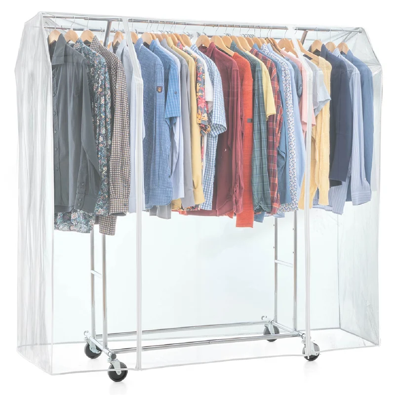 Tatkraft Safe – Copri stand appendiabiti, Grande 169×90×170cm, 2 cerniere, protezione da polvere, umidità, raggi UV, Trasparente
