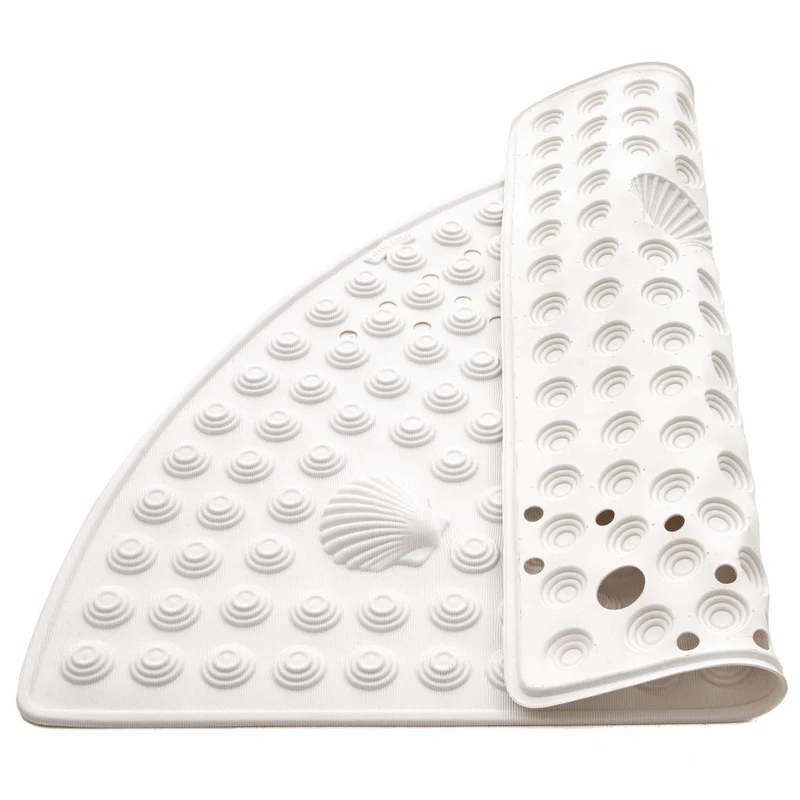 Tatkraft Shell - Tappeto Doccia Angolare, 58x58 cm, Fatto in Italia, Antimuffa, Tappetino Doccia Antiscivolo in PVC, Bianco