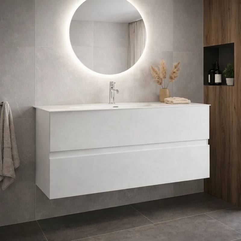 Mobile bagno sospeso bianco lucido 100 cm legno truciolare bilaminato elegante e moderno per arredo bagno contemporaneo