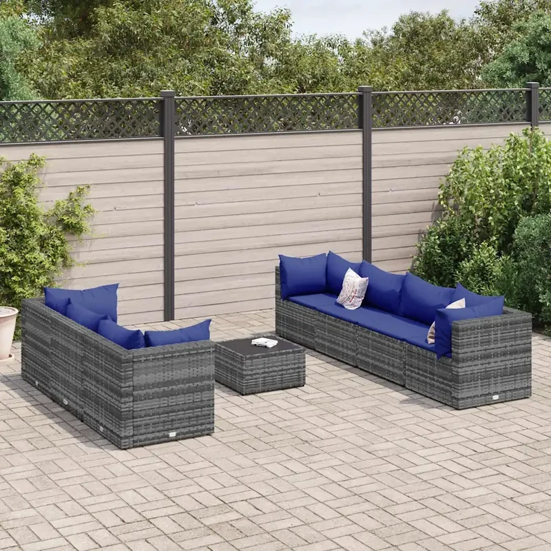 Set Divani da Giardino 8 pz con Cuscini in Polyrattan Grigio 3308039