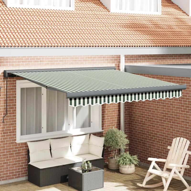 Tenda retrattile Verde e Bianco 350 x 250 cm Tela e Alluminio 3330479