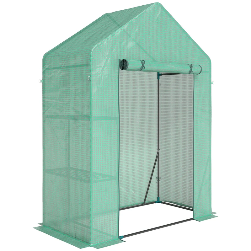 Serra da Giardino 143 x 73 x 195 cm con Scaffale a 2 Ripiani, Verde