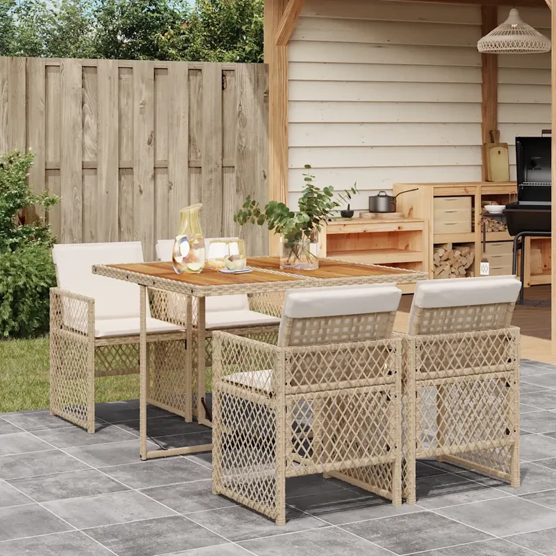 Set da Pranzo da Giardino 5 pz con Cuscini Beige in Polyrattan 3210724