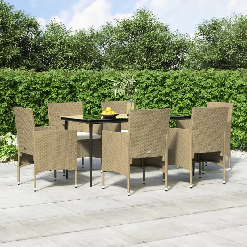 Set da Pranzo da Giardino 7 pz con Cuscini Beige e Nero 3156625