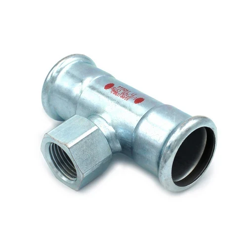 T con derivazione filetto f a pressare in acciaio carbonio steel pres 1/2 x 28 x 28