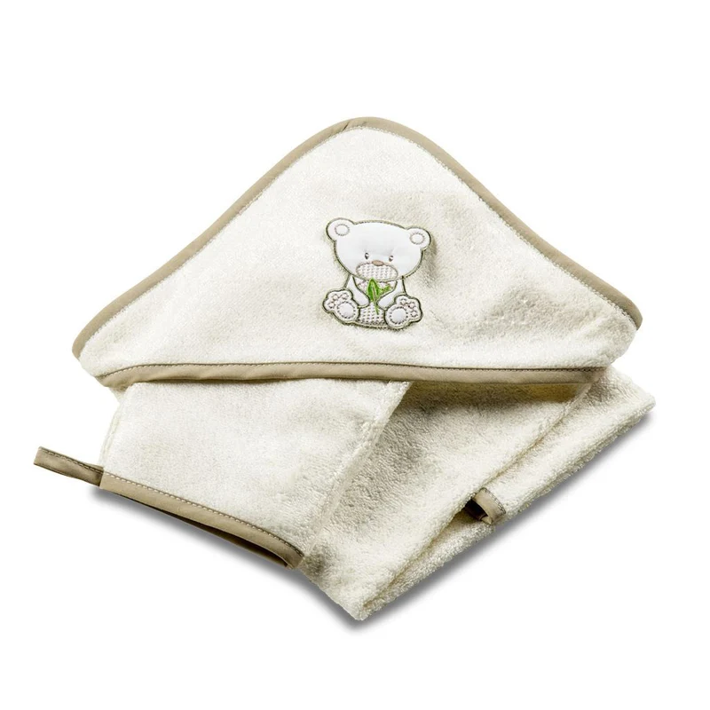 Asciugamano Accappatoio per Neonati 100x100x1 cm con Cappuccio in Bamboo Avorio