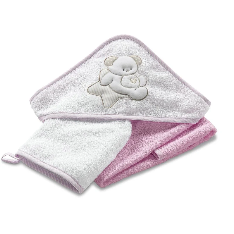 Asciugamano Accappatoio per Neonati 75x75x1 cm in Spugna di Cotone Sweet Rosa
