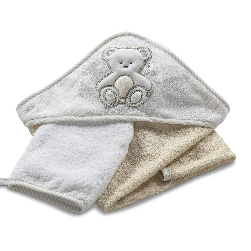 Asciugamano Accappatoio per Neonati 75x75x1 cm in Spugna di Cotone Peluche Tortora